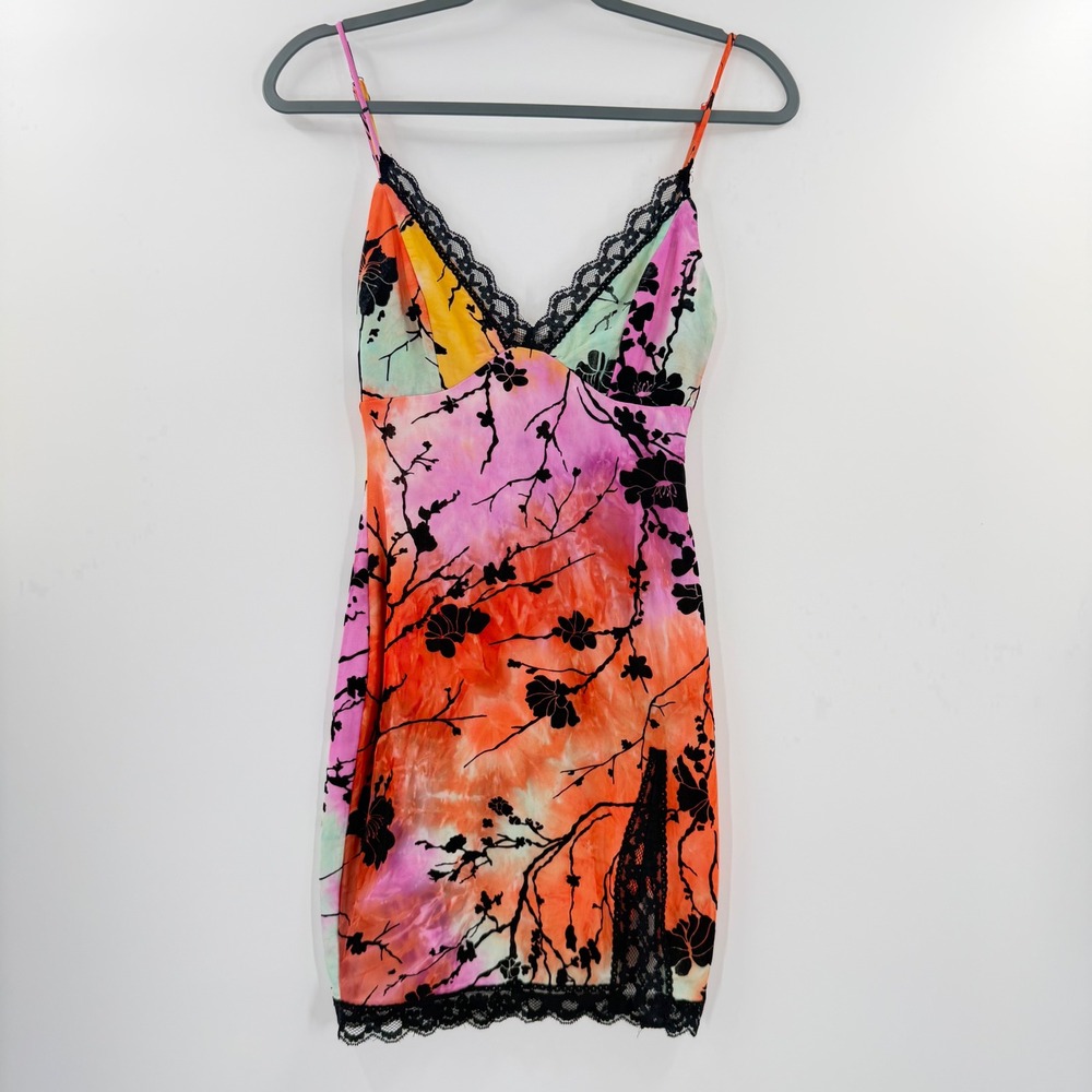 Princess Polly Multi Color Tie Dye Lace Trim Mini Dress Floral Print Size 4
